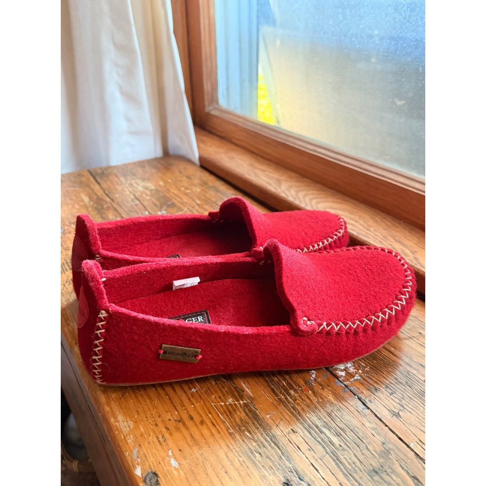 Haflinger Red Boiled Wool Moccasin Slippers Flats Women Size 38 EU 7-7.5 US